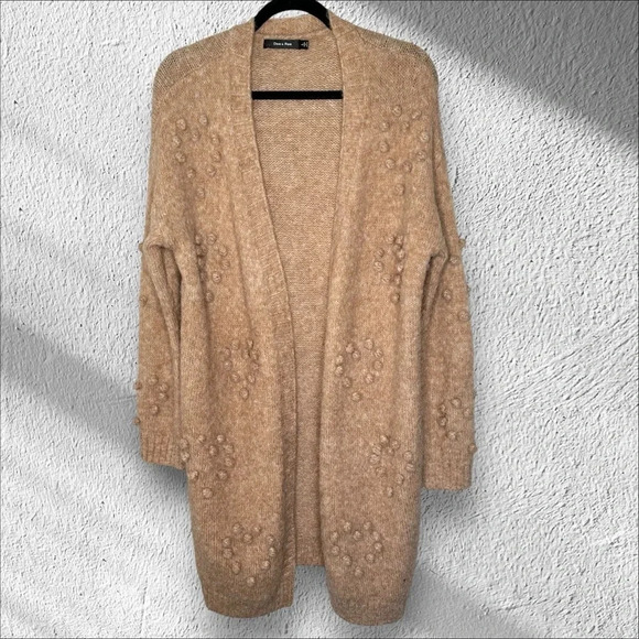 Doe & Rae Tan Neutral Bobble Long‎ Line open front cardigan Size Large Neutral - Picture 1 of 13